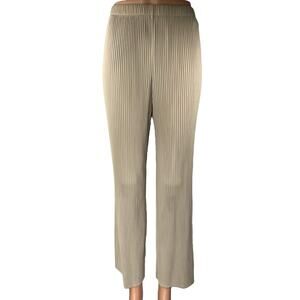 Uniqlo Beige Tan Pleated Straight Wide Leg High Waist Trousers Pants Size 26-27